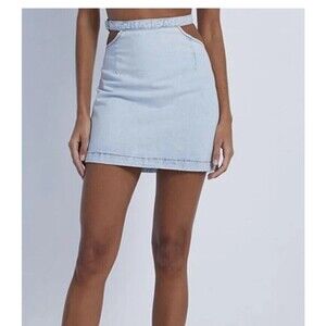NWT WeWoreWhat Women's Denim Cut Out Mini Skirt Size Large